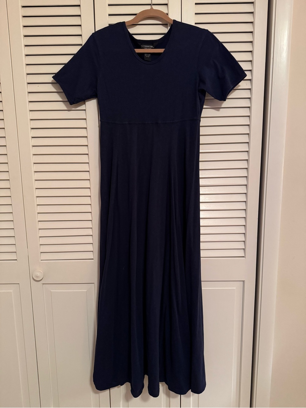 J. Peterman Navy Short-Sleeve Maxi with Fit-and-Flare Silhouette